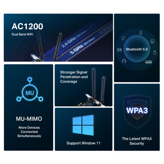 MERCUSYS MA30E AC1200 WiFi Bluetooth Dual Band PCIe mrežna kartica