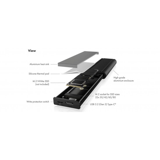 IcyBox IB-1807MT-C31 ohišje za 1xM.2 NVMe SSD z vmesnikom USB-C 3.2 in zaščito pred pisanjem