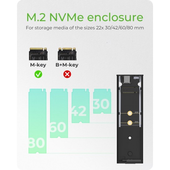 IcyBox IB-1807MT-C31 ohišje za 1xM.2 NVMe SSD z vmesnikom USB-C 3.2 in zaščito pred pisanjem