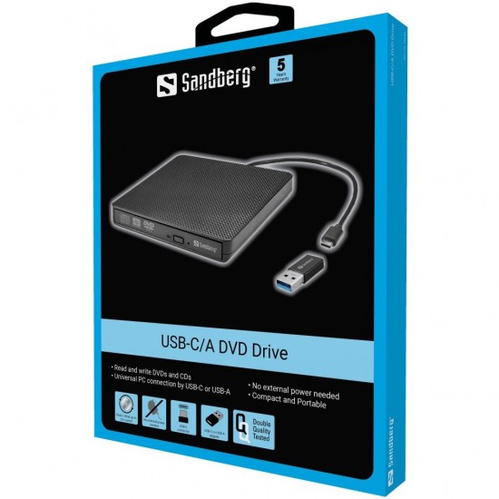Sandberg USB-C/A DVD zunanji zapisovalnik (136-62)