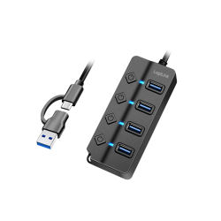 HUB USB-C/A => 4x USB-A z napajanjem 5Gbps/s 3.2Gen1 s stikali LogiLink (UA0419)