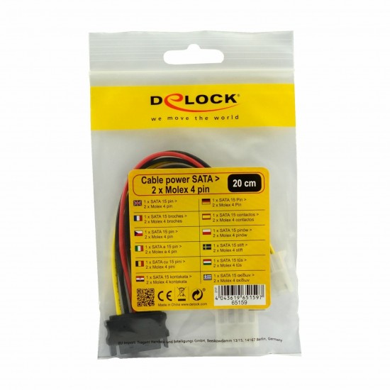 Adapter SATA M + 2x Molex Ž, Delock