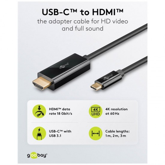 GOOBAY USB-C (M) na HDMI (M) kabel, 4K 60Hz 18Gbit/s, 3m