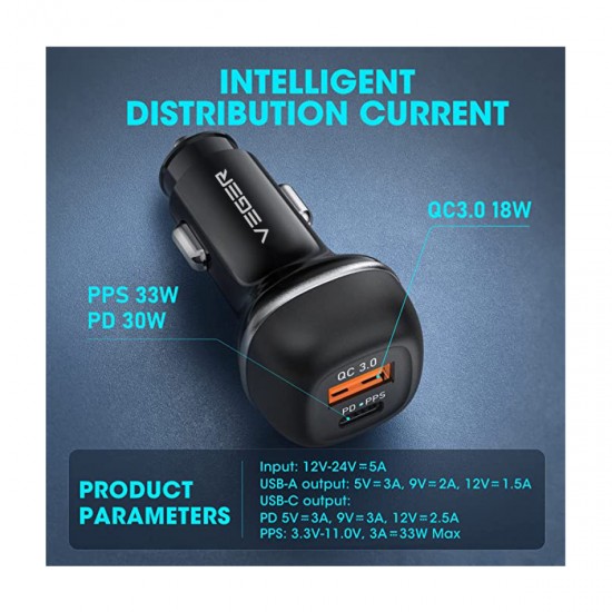 Veger avtopolnilec CC62 USB+USB-C PD, QC3.0 51W