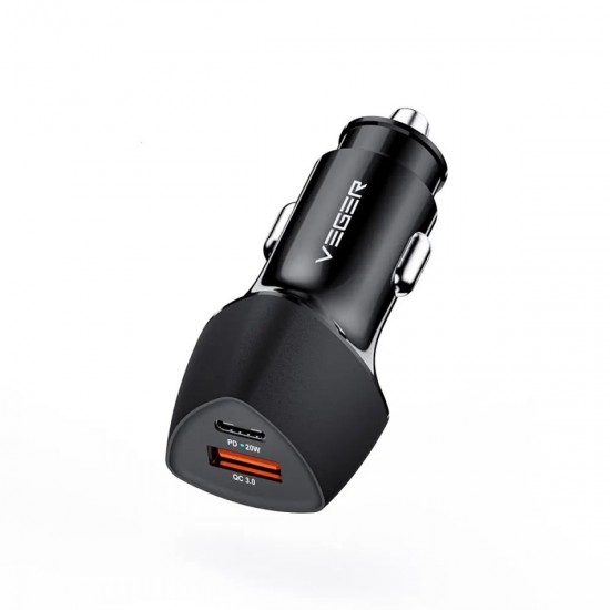 Veger avtopolnilec CC50 USB+USB-C PD, QC3.0 38W