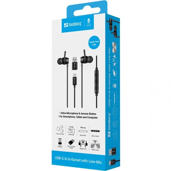 Sandberg USB-C/A In-Earset with Line-Mic žične slušalke z mikrofonom (126-50)