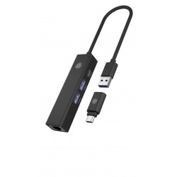 IcyBox IB-HUB1439-LAN 4 Port Hub z priključkom USB 3.2 Type-A ali Type-C