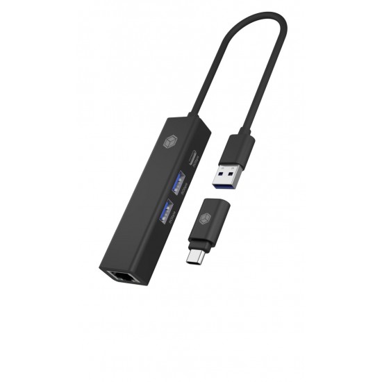 IcyBox IB-HUB1439-LAN 4 Port Hub z priključkom USB 3.2 Type-A ali Type-C